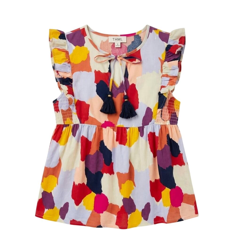 THML Multicolor Brushstroke Sleeveless Peasant Blouse S